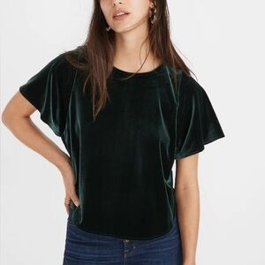 Madewell Velvet Butterfly Top Short Sleeve Blouse Smoky Spruce Green Size XL